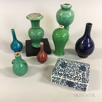 Seven Chinese Porcelain Vases and a Lidded Box