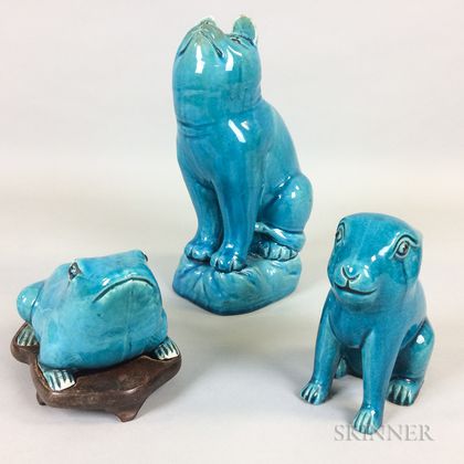 Three Monochrome Turquoise Blue-glazed Animals