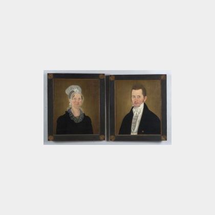 Attributed to John Brewster Jr., (American, 1766-1854) Pair of Portraits of Dr. James Hall and His Wife Lavinia.