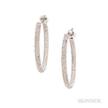 18kt White Gold and Diamond Hoop Earrings, Curnis