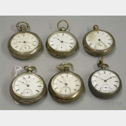 Six Coin Silver Open Face Lepine Key-wind Pocket Watches