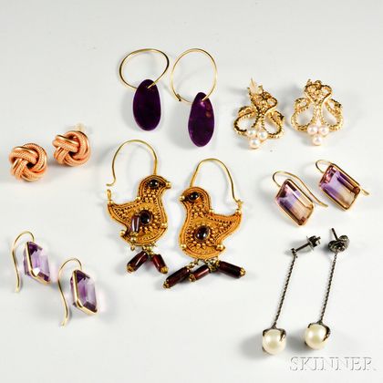 Seven Pairs of Gold Earrings