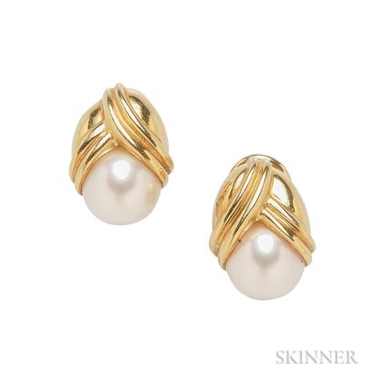 18kt Gold and Cultured Pearl Earrings, Tiffany & Co.