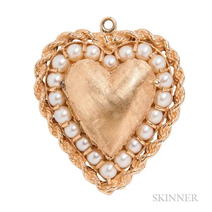 14kt Gold and Pearl Heart Locket