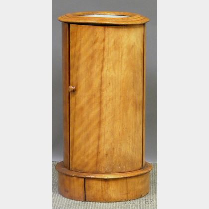 Empire Marble-top Cylindrical Blondewood Pedestal Commode Cabinet