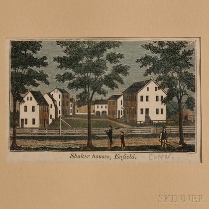 "Shaker Houses, Enfield." Woodcut Engraving