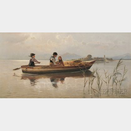 Karl Raupp (German, 1837-1918) A Family Rowing on Lake Chiemsee