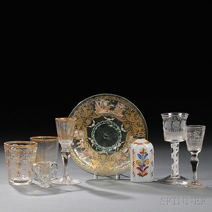 Eight Pieces of Decorated Glass