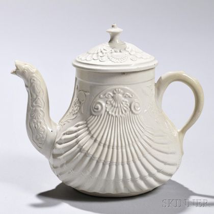 White Salt-glazed Stoneware Pecten Shell Teapot and cover