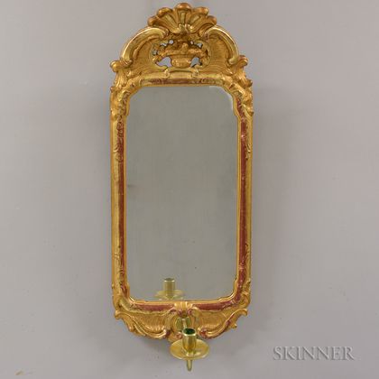 Continental Rococo-style Carved and Gilt Mirrored Sconce