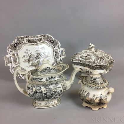 Four English Transfer-decorated Ceramic Serving Pieces. Estimate $150-250