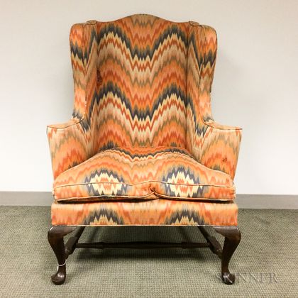 Queen Anne-style Upholstered Mahogany Easy Chair
