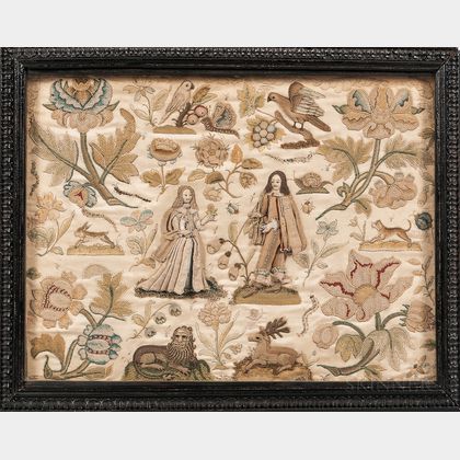 Stumpwork Picture of Charles II and Catherine of Braganza