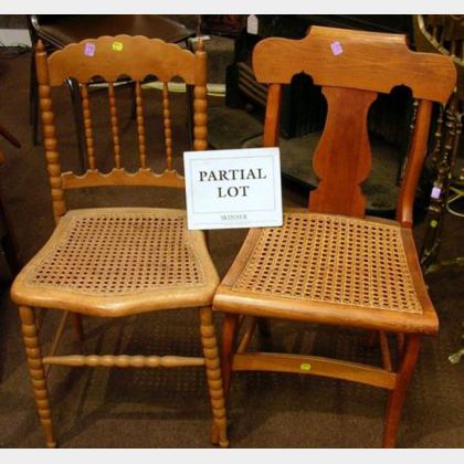 Assembled Set of Seven Classical Caned Tiger Maple Side Chairs and a Set of Three Victorian Caned Spool-turned Side Chairs. 