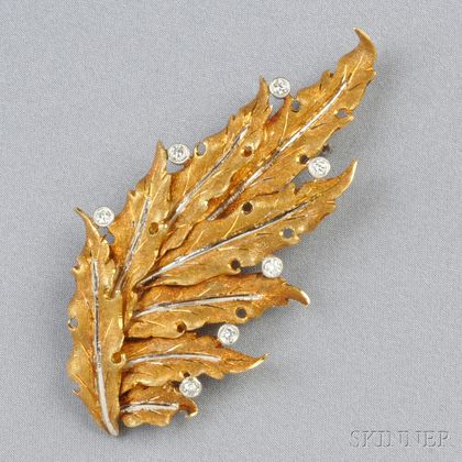 18kt Gold and Diamond Leaf Brooch, M. Buccellati