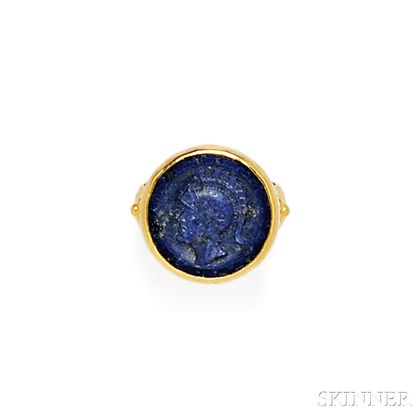 High-karat Gold and Lapis Cameo Cuvette Ring