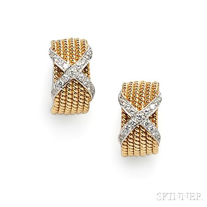 18kt Gold and Diamond "Rope" Earclips, Schlumberger, Tiffany & Co.