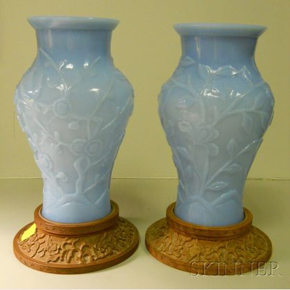 Two Power Blue Peking Glass Vases