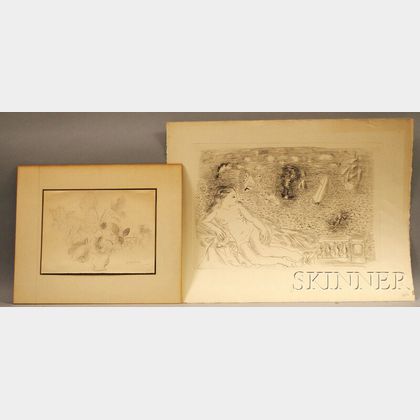 After Raoul Dufy (French, 1877-1953) Two Works: Balcon sur la Mer (Baigneuse aux papillons et aux bateaux)