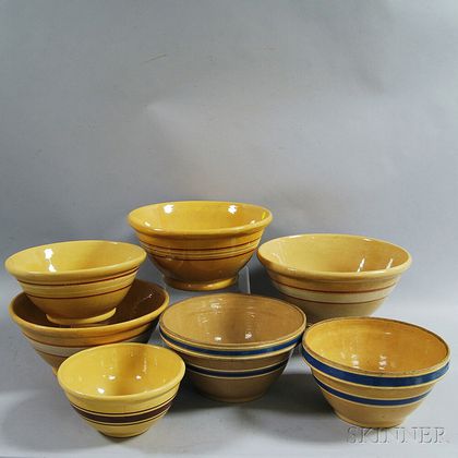 Seven Yellowware Mixing Bowls