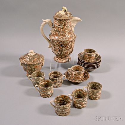 Eighteen Pieces of French Mocha-decorated Creamware