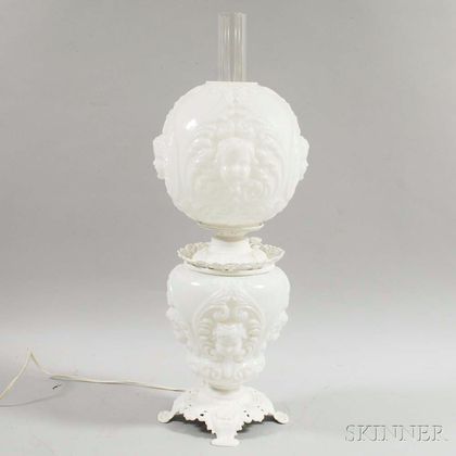 Opaque Putti-molded Glass Fluid Lamp and Shade
