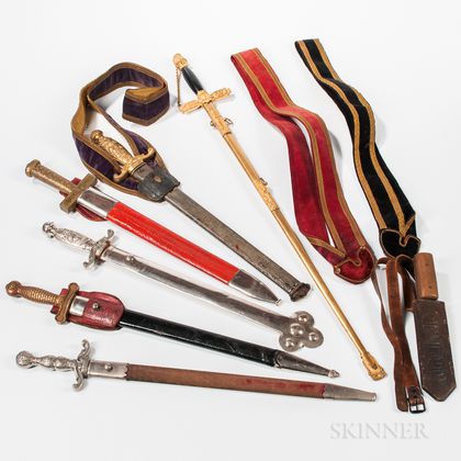 Six Odd Fellows Swords, Three Sword Belts, and a Dagger