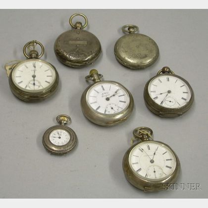 Seven Assorted Coin Silver Pocket Watches