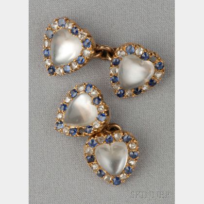 Antique 14kt Gold and Moonstone Cuff Links