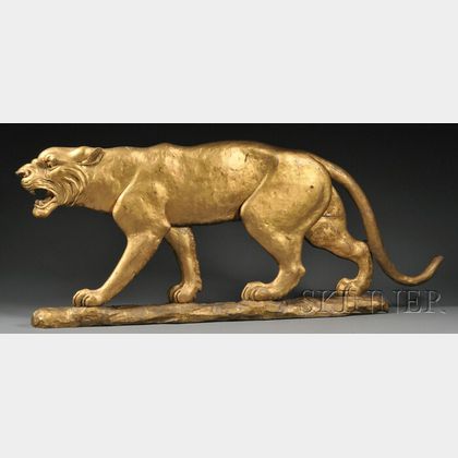 Carved and Gilded Catamount Figural Tavern Sign