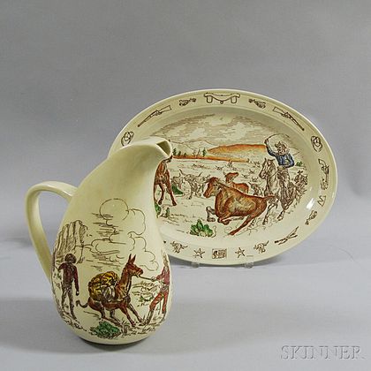 Vernon Kilns Ceramic Winchester-pattern Pitcher and Tray