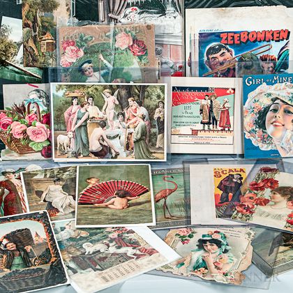 Large Group of Victorian Calendars, Store Cards, Advertisements, and Embossed Paper Ephemera