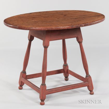 Red-painted Turned Oval-top Tea Table