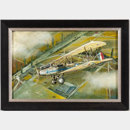 Attributed to Douglas Ettridge (British, 1927-2009) Portrait of a Biplane