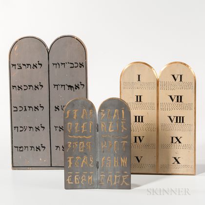 Three Paint-decorated Odd Fellows Ten Commandments Tablets
