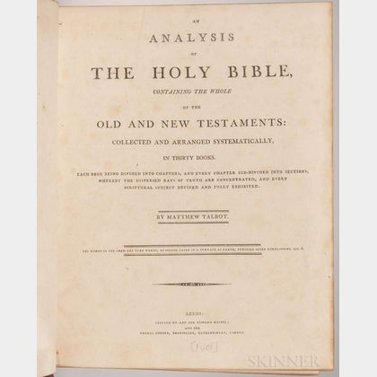 Talbot, Matthew (fl. circa 1800) An Analysis of the Holy Bible.