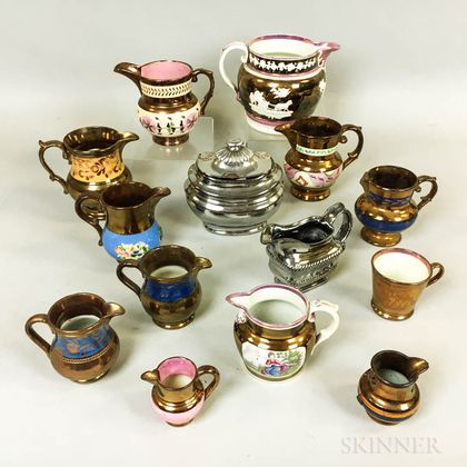 Small Group of Ceramic Lustre Tableware Items. Estimate $20-200