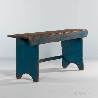 Blue-painted Pine Bench