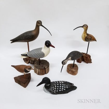 Six Carved and Painted Shorebirds