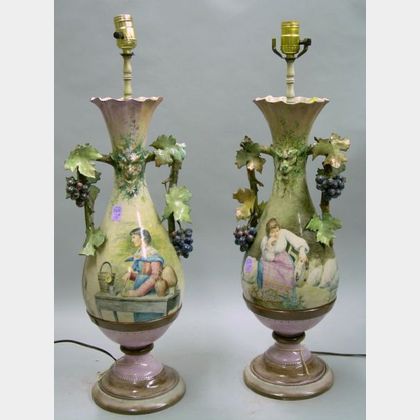 Pair of Italian Hand-painted Tin-glazed Table Lamps