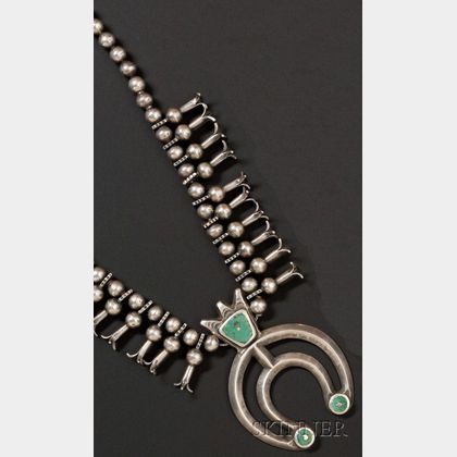Southwest Silver and Turquoise Squash Blossom Necklace