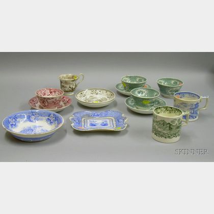 Fourteen Pieces of English Transfer Decorated Staffordshire Tableware