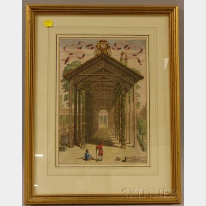 Framed Hand-colored Etching of an Orangerie