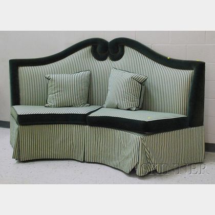 Large Modern Velvet and Cotton Upholstered C-shaped Sofa