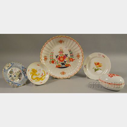 Five Enamel-decorated Meissen Porcelain Items