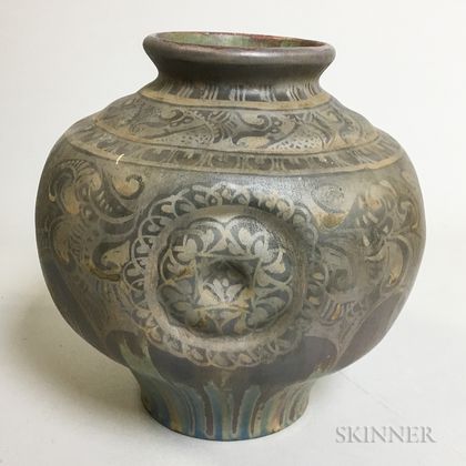 Delft Glazed Iridescent Pottery Vase