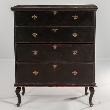 Black-painted Chest over Drawers on Bandy Legs
