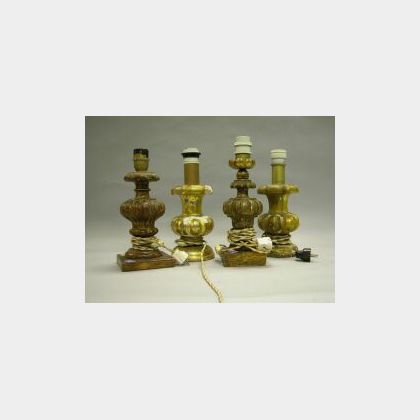 Four Italian Giltwood Balusters Mounted as Table Lamps. 