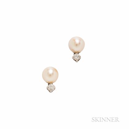 14kt White Gold and Cultured Pearl Earclips
