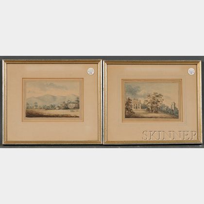 School of William Russell Birch (Anglo/American, 1755-1834) Two Framed Watercolor Landscapes: Country House with Fields